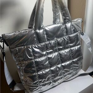 Silver Quilted Tote Bag
